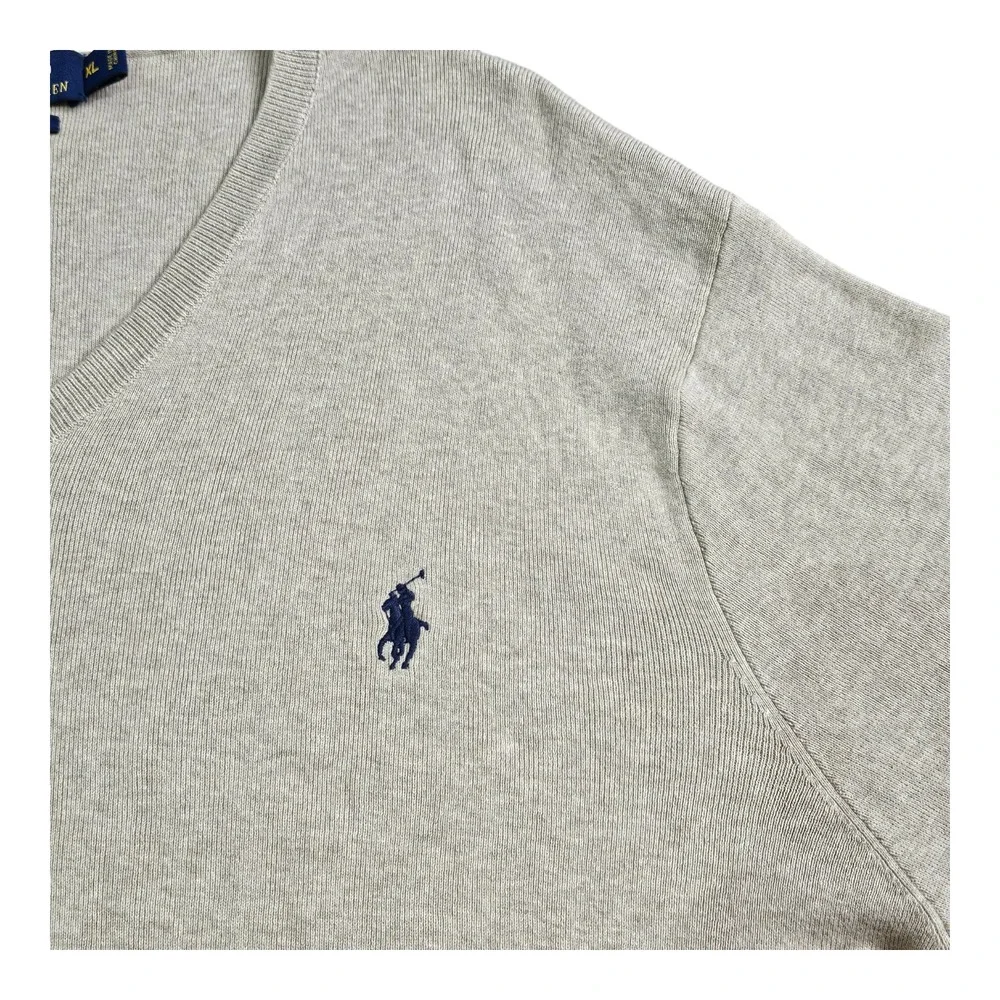 Polo Ralph Lauren Sweater Mens XL Beige Pima Cotton V-Neck Long Sleeve Heather